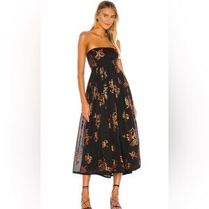 Free People Black and Gold Floral Strapless Dress